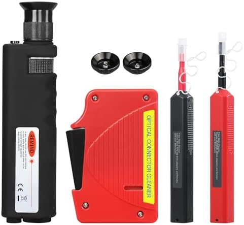 400X Fiber Optic Inspection Microscope Cable SC FC ST LC Interface end face Inspection Microscope with 1.25mm 2.5mm Adapter and Fiber Optic Cleaner Handheld LED Fiber Optic Cleaning Detector (400X)