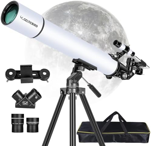 Telescope for Adults High Powered, Travel Telescopes for Adults Astronomy Beginners Gifts, 80mm Aperture 900 Refractor Telescope with AZ Mount, Carry Bag, Phone Mount