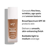 No7 Restore & Renew Multi Action Serum Foundation - Honey - Liquid Foundation Makeup with Vitamin C, Vitamin E & Collagen for Face - Beauty Skin Serum Formula with Medium Coverage (30ml)