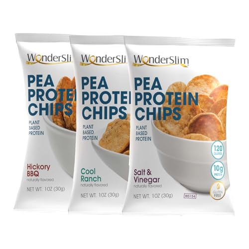 WonderSlim Pea Protein Snack Chips, Variety Pack, 120-130 Calories, 10g Protein, Gluten Free (12ct)