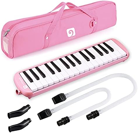 Vangoa 32 Key Melodica, Musical Instrument Air Piano Keyboard, Melodicas with Carrying Bag, Double Mouthpieces, Wipe Cloth, Key Stickers, Long Tubes (Pink)
