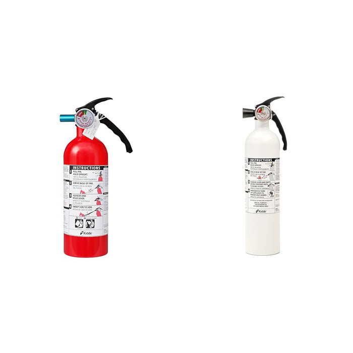 Kidde Fire Extinguisher for Home & Office Use, 5-B:C, 3.2 Lbs., USCG Approved with Strap Bracket (Included) & Kitchen Fire Extinguisher, Home Use for Grease Fires, 3.9 Lbs., Wall Mount Included, White