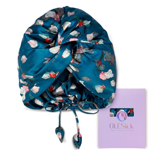 OLESILK Silk Bonnet for Sleeping Women: 100% Mulberry 22 Momme Silk, Adjustable Fit for Night Hair Care, No Frizz for Curls, Royalblue