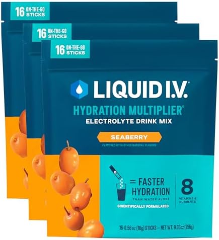 Liquid I.V.® Hydration Multiplier - Seaberry | Electrolyte Powder Drink Mix | 3 Pack (48 Servings)