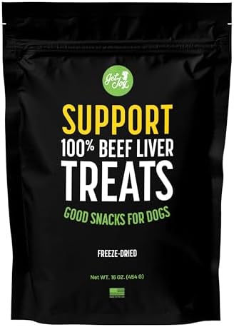 Get Joy Freeze Dried Superfood 100% Beef Liver Dog Treats, 16 Ounce Bag, Single Ingredient Organ Meat, High Protein, Vision, Skin & Coat Health, Muscle Repair, Grain Free, Gluten Free, Made in USA