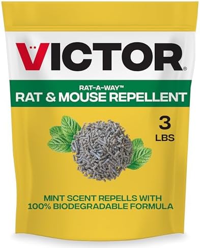 Victor Rat-A-Way Rat & Mouse Repellent Peppermint Oil Biodegradable Pellets Natural Rodent Repeller for Rats and Mice Indoor or Outdoor use 3lb M807