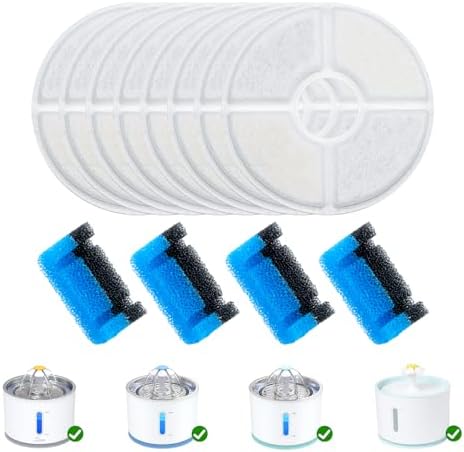 Wonder Creature Cat Water Filter, Cat Fountain Filter Replacement, 8 Round Carbon Filters and 4 Upgraded Sponge Foam Filter for Round Stainless Steel Top Cat Fountain