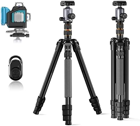 Laser Level Tripod, Elikliv 66'' [Carbon Fiber] Tripod Lightweight Adjustable Stand for Rotary and Line Lasers(Support 1/4 Mounting Thread), Camera, Phone, with Carry Bag, Phone Holder, Remote Control