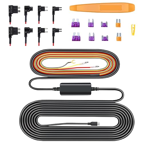 Type C Dash Cam Hardwire Kit Dual Dash Cam Q4 Front and Rear, Hardwire Kit Fuse for Dash Camera with Fuse Taps and Installation Tools, Low Voltage Protection for Dash Cam 11.5ft