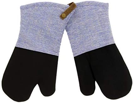 Cuisinart Chambray Neoprene Oven Mitts, 2pk - Non-Slip Heat Resistant Oven Gloves with Premium Insulation, Protect Hands and Surfaces-Ideal Kitchen Set with Faux Leather Loop-Marine