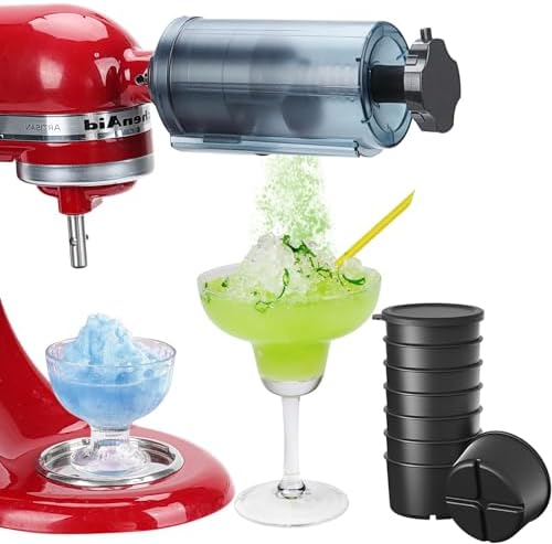 Shaved Ice Attachment for KitchenAid Stand Mixer, Shaved Ice Machine for Kitchenaid Mixer Attachments with Coarse and Fine Blades, 8 Ice Cube Molds