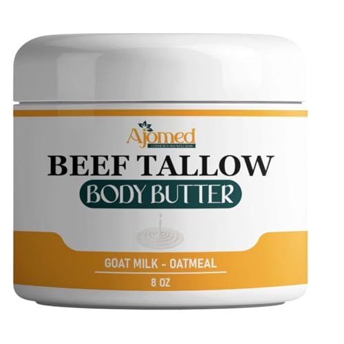 Grass-Fed Beef Tallow Skin Moisturizer body butter with goat milk a d oatmeal Organic Hand, foot, massage Cream| Handmade Skincare | Unscented Body moisturizer lotion, balm for dry skin, Eczema relief (UNSCENTED)