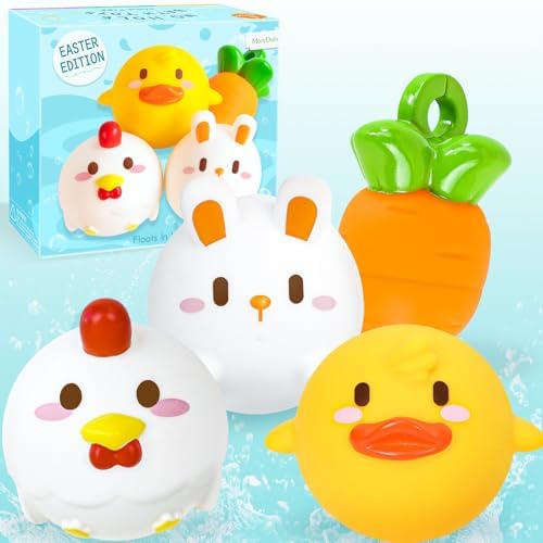 Easter Basket Essentials - Easter Basket Stuffers - 4 Pack No Hole Animal Bath Toys - Baby First Easter Stuffer Gifts Bath Tub Toy for Newborn Infant Toddler Kids Boys Girls Age 0+ Months