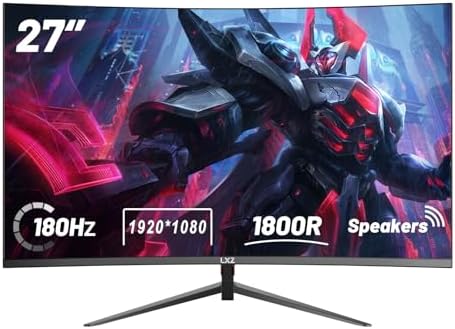 LXZ Curved Gaming Monitor 27 Inch PC Monitor 180hz, Full HD 1080P Frameless 1800R Gaming Display with FreeSync & Eye-Care Technology, DP, HDMI Port - Black