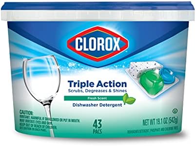 Clorox Triple Action Dishwasher Detergent Pacs, 43 Count Dishwashing Pacs, Fresh Scent