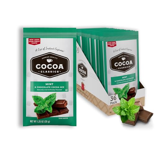 Cocoa Classics Mint Cocoa Mix | Hot Chocolate | Made with Nonfat Milk | Just Add Hot Water | Make Hot or Iced Cocoa | Gluten Free & Kosher Dairy Friendly | 1.25oz Packets (Pack of 36)
