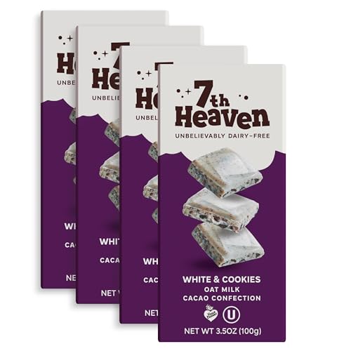 7th Heaven, Vegan Cookies and Cream Oat Milk Chocolate Bars (3.5oz Full Size Candy Bars - 4 Packs) - Perfect for Easter Candy, Plant Based Dairy Free Chocolate with Peanut Butter Filling, Fair Trade Cocoa & Coconut Oil, Kosher Parve