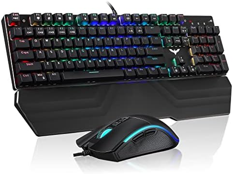 havit Mechanical Keyboard and Mouse Combo RGB Gaming 104 Keys Blue Switches Wired USB Keyboards with Detachable Wrist Rest, Programmable Gaming Mouse for PC Gamer Computer Desktop (Black)