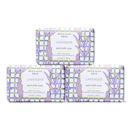 Beekman 1802 Goat Milk Body Soap Bar 3-Piece Set - 3.5 oz - Nourishes, Moisturizes & Hydrates - 100% Vegetable Soap with Lactic Acid - Good for Sensitive Skin - Cruelty Free - Packaging May Vary