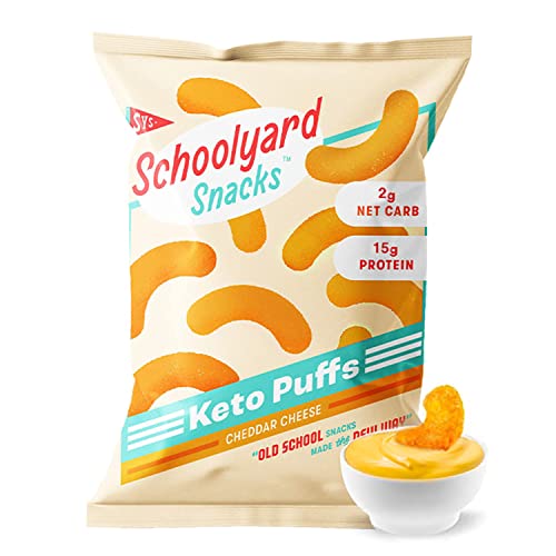 Schoolyard Snacks 12 Pack Low Carb Low Sugar Keto Protein Puffs (Cheddar Cheese) - USA Made High Protein Snack Keto Chips, Gluten & Grain Free Low Carb Chips & Calorie, Keto Friendly 15g Protein Chips