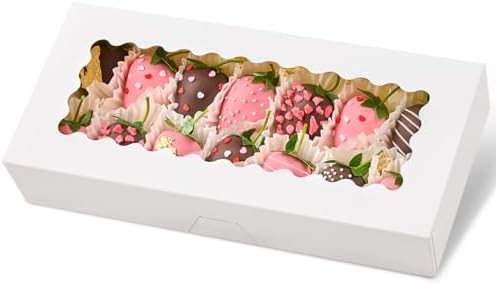 Kucoele 20 PCS Cookie Boxes with Window, 12.5 x 5.5 x 2.5 Inches Bakery Boxes Auto-Popup Treat Boxes for Chocolate Covered Strawberries, Hot Cocoa Bombs, Pastries, Donuts, Muffins