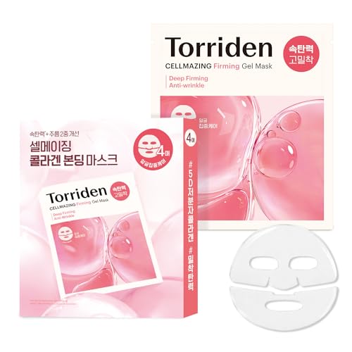 Torriden CELLMAZING Collagen Firming Gel Facial Sheet Mask (4 sheets) | Face Mask Only | 5D Collagen Complex, Amino Acid Complex, Peptide