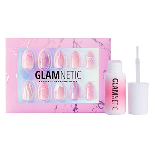 Glamnetic Wild Card Press On Nails and Brush On Nail Glue | Short Pointed Almond Nails | Mess Free, Brush Tip Applicator | 24 Nails with Glue