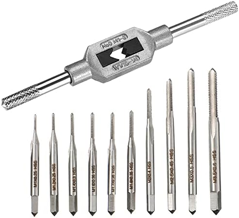 10pcs Micro Taps Bit Small Hand Screw Thread Taps M1-M3.5 HSS Mini Metric Plug Tap Screw Tap Drill Tap Drill Set Tapping tool with Adjustable Tap Wrench 1/16-1/4''