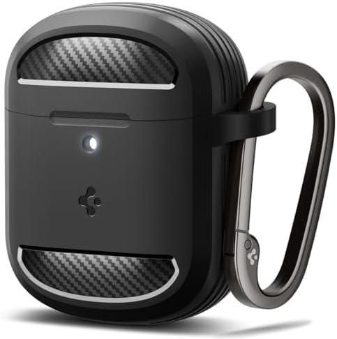 Spigen Rugged Armor Designed for Google Pixel Buds Pro 2 (2024) and Pixel Buds Pro 1 (2022) Case Cover with Keychain - Matte Black