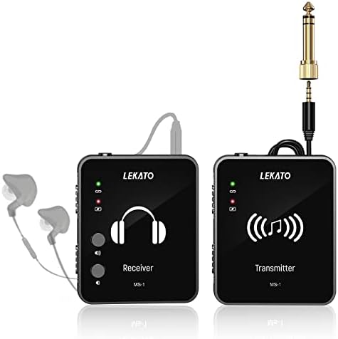 LEKATO MS-1 Wireless in Ear Monitor System, 2.4G Stereo in-Ear Monitoring with Wireless Transmitter Receiver Clip On, One to More, Auto-Pairing, Wireless IEM for Studio, Band Rehearsal,Small Gig