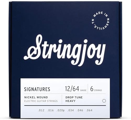 Stringjoy DRP12 Signatures Nickel Wound Guitar Strings, 12-64 Drop Tune Heavy Gauge, Electric Guitar Strings for Enhanced Tone, Guitar Strings Electric 6 String Set