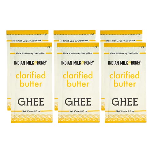 Classic Ghee Butter, Grass-Fed by Indian Milk & Honey, 0.5 oz x 6 | Ghee in Portable Sachets | Handmade & Locally Sourced Ghee Clarified Butter | Lactose, Gluten & Casein Free