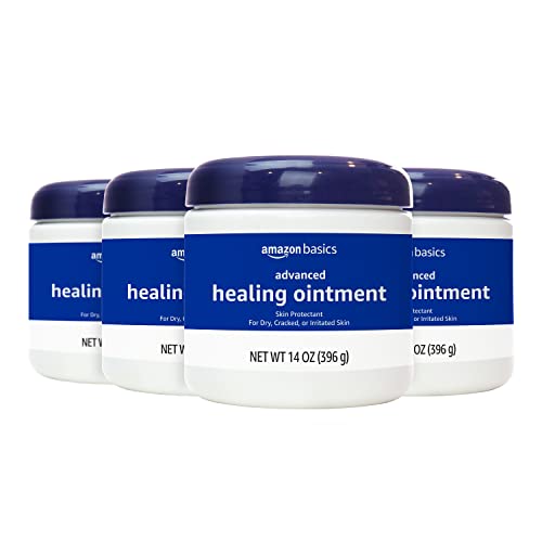 Amazon Basics Healing Ointment and Skin Protectant for Dry & Cracked Skin, Fragrance Free, 14 Ounce, 4-Pack (Previously Solimo)