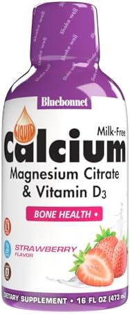 Bluebonnet Nutrition Liquid Calcium Citrate Calcium Citrate, Magnesium Citrate, Vitamin D3, Bone Health, Gluten Free, Soy Free, Milk Free, Kosher, 32 Servings, Strawberry Flavor, 16 Fl Oz (Pack of 1)