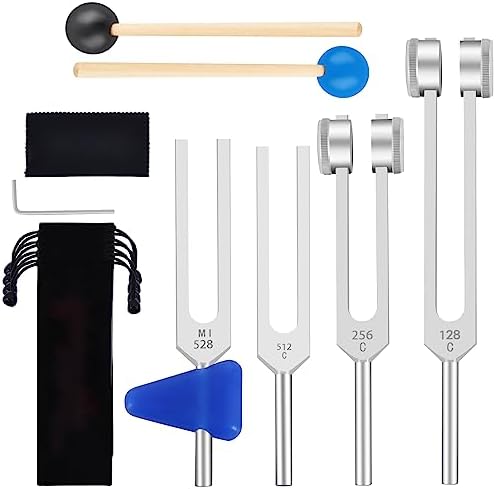 EASTROCK Tuning Fork Set for Music Therapy Yoga - 4pcs Tuned Forks (MI 528 hz, 128 hz, 256 hz, 512 hz) for Sound Healing Meditation Energy Work