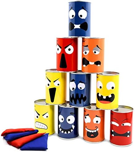 Halloween Bean Bag Toss Game for Kids & Family, Carnival Party Game with 10 Funny Face Cans & 4 Bean Bags