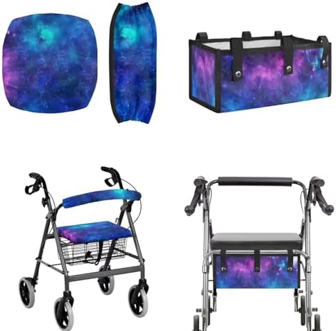 LedBack 3 Pcs Sets Rollator Walker Accessories Galaxy Print Universal Fit Walker Seat Cover Rollator Walker Seat & Backrest Covers, Rollator Storage Under Seat Bag