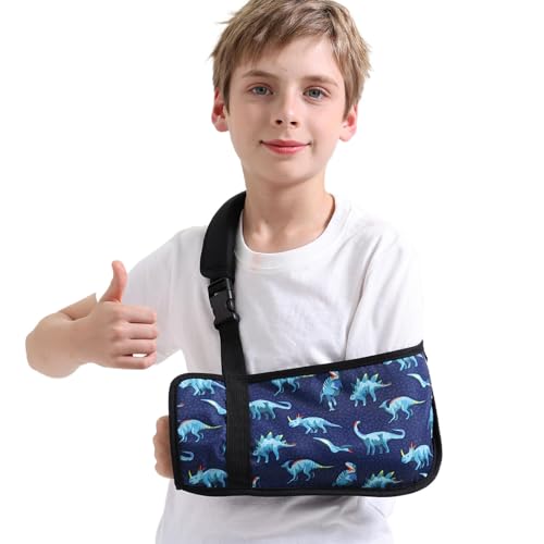 Kids Arm Sling for Boys with Dinosaur Print – Adjustable Fracture Support Sling for Stable Injuries, Post-Surgery & Recovery (Dinosaur, Large)