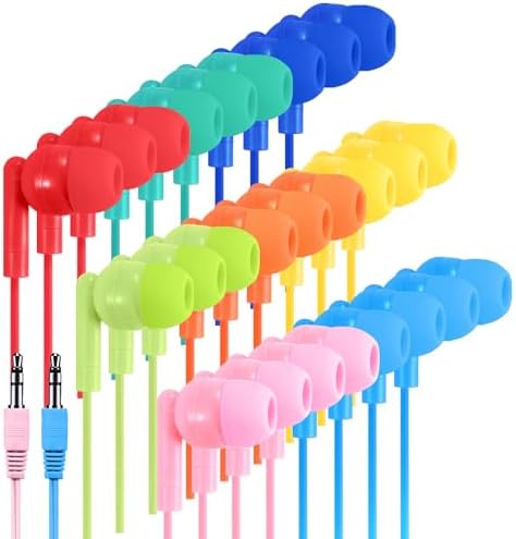Kids Bulk Earbuds 24 Pack for Classroom School, Wholesale Students Wired Earphones 3.5mm Multi Colored Perfect for School Classroom Libraries(Mixed Colors)