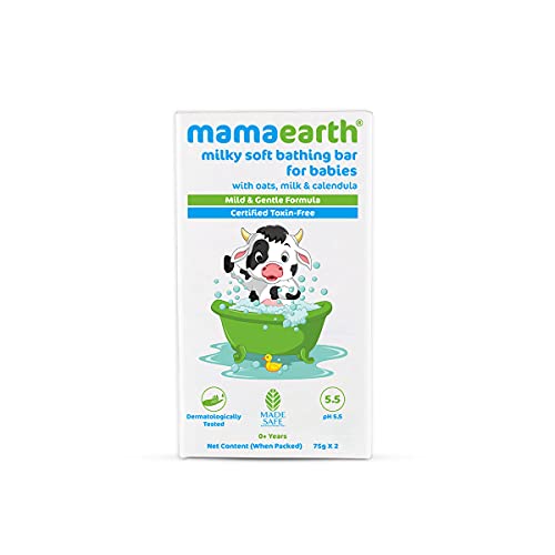 MAMAEARTH Milky Soft Baby Bathing Soap Bar | Gently Cleanses & Deeply Nourishes Sensitive Skin of Babies | with Oats, Milk & Calendula | SLS & Paraben Free | 2.64 Oz (75g x 2)