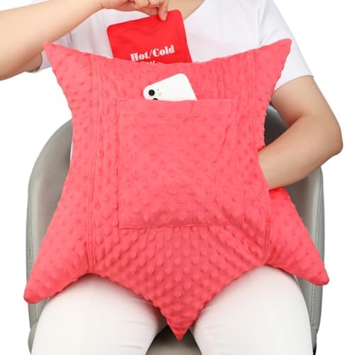 Star Shape Hysterectomy Recovery Pillowy for Hysterectomy Recovery Must Haves with 2 Pockets Products Gifts Tummy Tuck Abdominal Surgery Cushion,Minky Dot Red