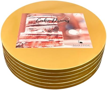 10 Inch Cake Board Drums Round, 6-Pack, Gold, Sturdy 1/2” Thick for Heavy Or Multi-Tiered Cakes