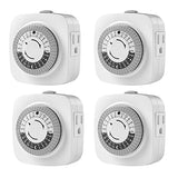 24 Hour Indoor Mechanical Timer with 2 Ground 3 Plug Socket Timer，30 min Daily on/Off Cycle for Lamps, Christmas Tree Lights, ETL Certified, White，4 Pack