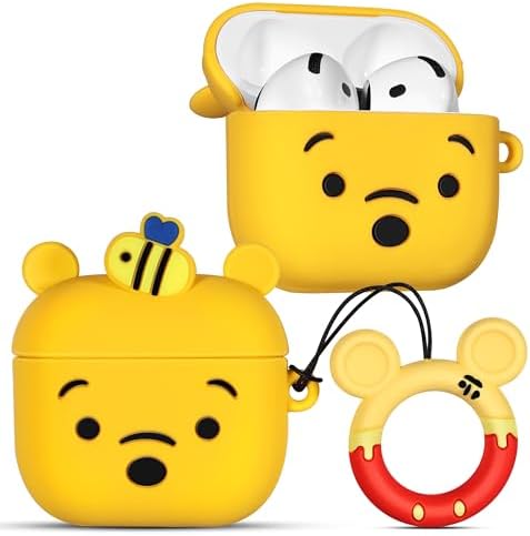 Boaretiu for Airpods 4th Case - with Keychain for AirPods 4th Generation Case (2024) Yellow Bear Cute Kawaii Funny 3D Soft Silicone Fun Cool for Girls Women Teens for Air pods 4 Cover