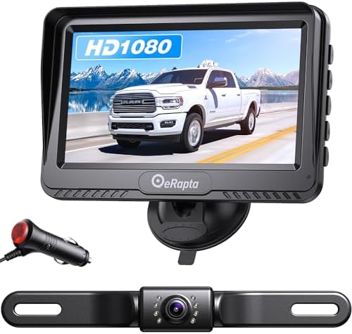 eRapta Backup Camera 4.3''HD 1080P Front Rear View Monitor kit IP69 Waterproof Night Vision DIY Grid Lines for Car Trucks RVs Tractors Bus Semi-Trailers Pickup A43