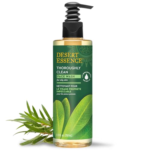 Desert Essence Thoroughly Clean Face Wash - Original - 8.5 Fl Oz - Tea Tree Oil - For Soft Radiant Skin - Gentle Cleanser - Extracts Of Goldenseal, Awapuhi, & Chamomile Essential Oils
