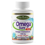Paradise Herbs Omega-Sure, Omega-3 Concentrate, Premium Fish Oil, DHA, EPA, Vegan, Non GMO, Gluten Free, 60 Count Vegetarian Softgels