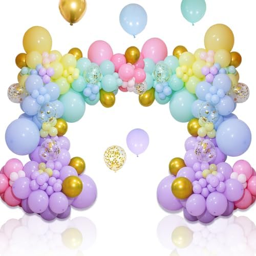 KAWKALSH 219Pcs Rainbow Balloons Garland Arch Kit Different Sizes Latex Balloons Assorted Pastel Party Balloons Arch for Birthday Baby Shower Wedding Engagement Anniversary Party Decorations