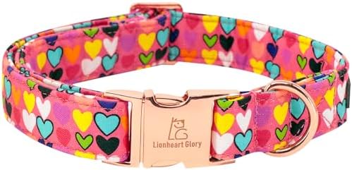 Lionheart glory Valentine's Day Collar, Hearts Dog Collar for X-Small Cute Dog Collars Spring Female Pet Gift Adjustable Heavy-Duty Puppy Collar Holiday