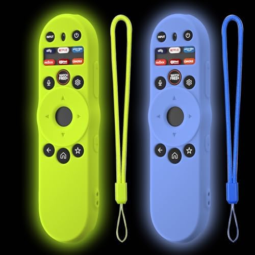 2Pack Silicone Remote Cover for Vizio TV Remote XRT270 Smart TV Remote 2023, Silicone Vizio Remote Control Case Cover for VIZIO XRT270 Silicone Sleeve with Lanyard(Glow Green+Glow Blue)